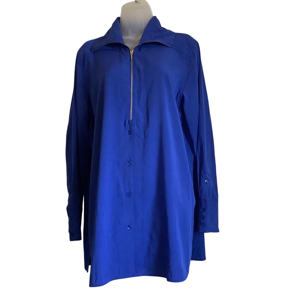 Soft Surroundings Royal Blue Quarter Zip Button Front Tunic Top XL